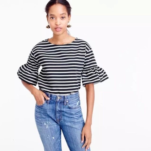 *SOLD* J.Crew Ruffle Sleeved Striped Top Size S - Picture 2 of 8